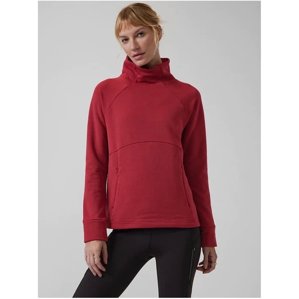 Athleta Polartec Funnel Neck Sweatshirt Decadent Red Fleece Pullover Size M